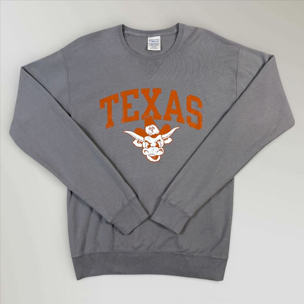 University Of Texas UT Longhorns Sweatshirt Gray Crewneck Comfort Wash Sz Sm